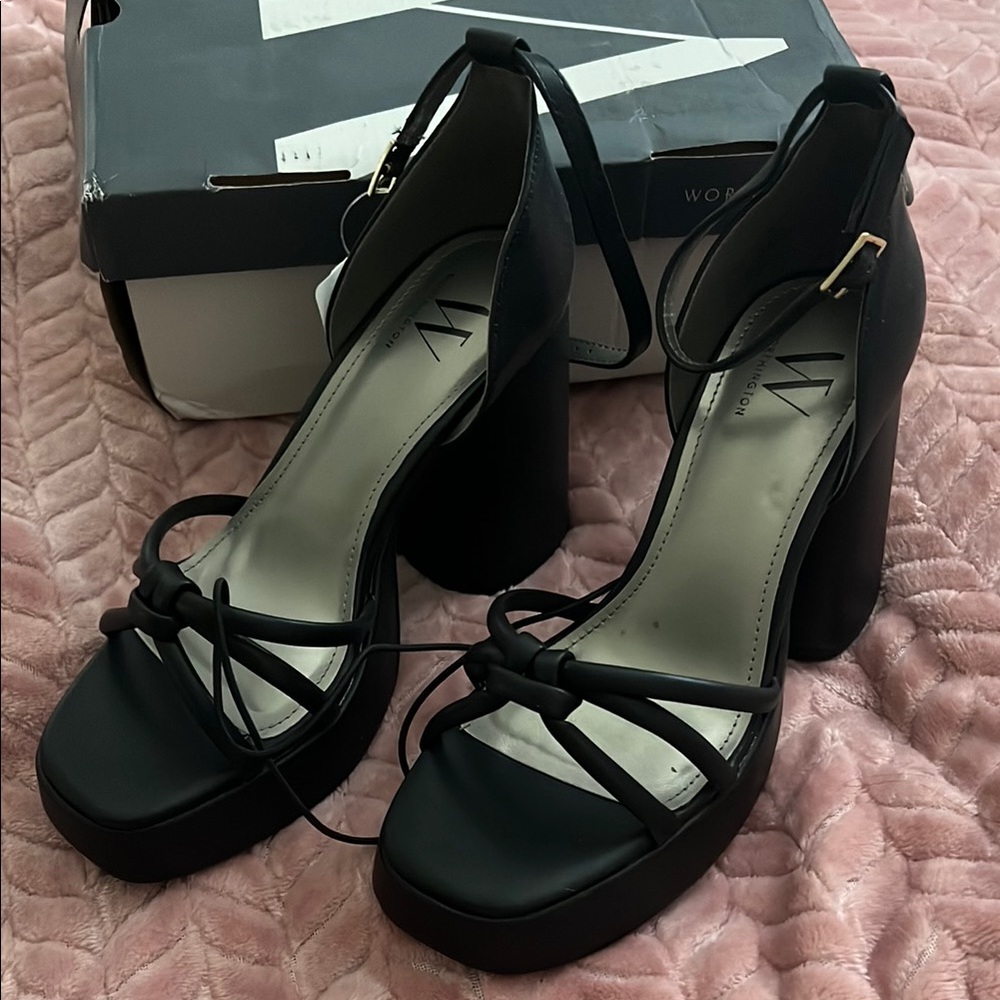 Worthington Black Platform Shoes with Strappy Design